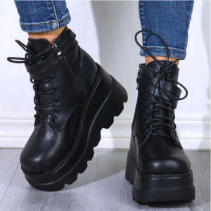 Foreign Trade High Heels Women's European and American Dazzling Wedge Side Zipper Boots Women's Plus Size Women's Shoes