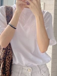 Áo Thun Cotton Tay Ngắn Cổ Tròn Dáng Rộng Mùa Hè 2025 Phong Cách Hàn Quốc Dành Cho Nữ Màu Trắng Mùa Xuân Thu Mặc Trong