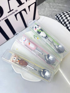 Portable 304 Stainless Steel Cutlery Set Student Chopsticks Spoon Cartoon Single Use Three-piece Set Storage Box Dining Utensils