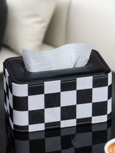 กล่องกระดาษทิชชู่สีดำและขาวหรูหรา กล่องจัดระเบียบสำหรับเคาน์เตอร์โซฟา กล่องจัดเก็บอุปกรณ์สำรองแบบสร้างสรรค์ กล่องกระดาษทิชชู่หนัง กล่องจัดระเบียบแบบไฮเอนด์