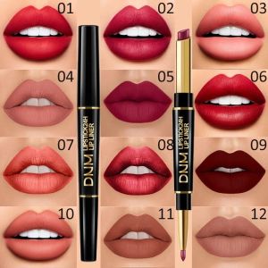 2 IN 1 Non-stick Cup Long Lasting Lipstick Lip Liner Waterproof Matte Lips Pencil Contour High Pigmented Valentines Day Gifts
