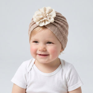 Big Blossom Flower Ribbed Turban Baby Hats Topknot Cotton Cap Toddler Boy Girl Headwraps Bonnet Newborn Beanies Kids Accessories