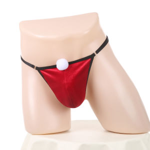 กางเกงในสุดเซ็กซี่ของผู้ชายสำหรับกางเกงในสายเดี่ยวแบบมีถุงคริสมาสต์ลูกบอลสีขาวกางเกงในแบบเปิดก้นเข็มขัดปรับได้แบบกลวง