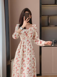 Elegant Floral Lace Long Dress Summer Vacation Girls Style High Waist Asymmetric Zipper Back Soft Polyester Casual Dress