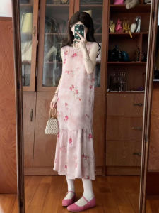 NIUVIES | Pink Floral Sleeveless Maxi Dress French Style