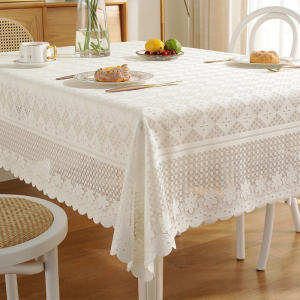 Pure Color French Style Lace Tablecloth European American round Rectangle Tea Table Cover Cloth Home Decor Table Art