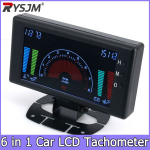 RYSJM | 5" LCD 6 in1 Tachometer Oil Pressure Voltage Water Temperature Meter Oil Temp Gauge Clock + Water Temp Sensor 10mm Press Sensor