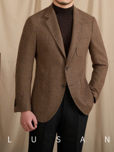 Wool Herringbone Retro Slim Fit British Gentleman Suit for Business