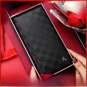 New 2025 Long Leather Wallet for Men Soft Cowhide Luxury Brand Polo Trendy Business Card Holder Youth Horizontal Pattern