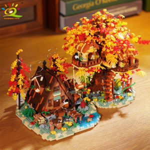 HUIQIBAO MOC Autumn Treehouse Architecture Style Castle House Micro Building Block Brick for Kid Gift Children Construction Toys