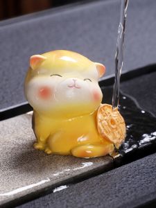 เรซิ่น การ์ตูน ชาแมวสัตว์เลี้ยงตกแต่งบ้านเปลี่ยนสีความมั่งคั่งดึงดูด น่ารัก Tea Companion อุปกรณ์ตกแต่ง