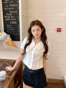 Áo Sơ Mi Trắng Tay Ngắn Ôm Vừa Vặn Phong Cách Hàn Quốc Mùa Hè Mới Ngọt Ngào Cổ Búp Bê Thời Trang Áo Thun Thường Ngày