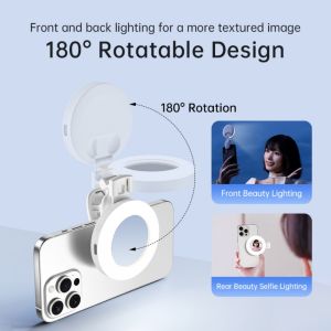 Portable Beauty Selfie Light Mirror Mini Pocket Selfie Ring Light Clip-on Adjustable Brightness For Phone Photo live streaming