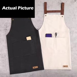 Canvas Waterproof Apron Stain-Resistant Women Men Chef Waiter Coffee Shop BBQ Kitchen Aprons