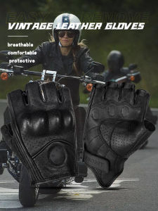 SUOMY Vintage Goatskin Motorcycle Gloves Leather Motocross Half Finger Glove Half Finger Gloves Retro Motorbike Glove Breathable