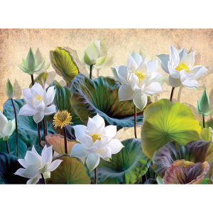 5D Diamond Painting Elegant White Lotus Full Round Drill Handicraft Picture (40x30CM)