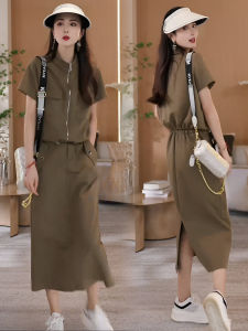 High Cotton Content Fashion Workwear Set Womens Summer 2025 New Design High Waist Straight Cut Mini Skirt Two Piece Set