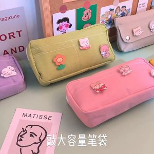 Ins Badge Pencil Case Korean Pencil Box Cute Large Capacity Pencil Box For Girl(Free Three Random Badges