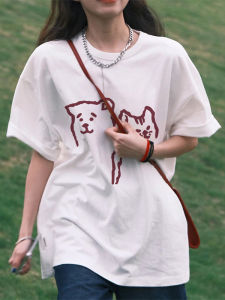 White Womens Cotton T-Shirt Summer Loose Short Sleeve Inner Wear Base Shirt Versatile Half Sleeve Top Korean Style round Neck