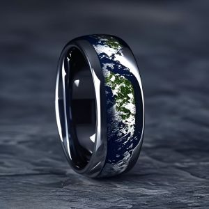 Wholesale 8MM Fashion Earth Pattern Mens Stainless Steel Rings Silver Color Unique Mens Jewelry Party Accessories Steel Ring