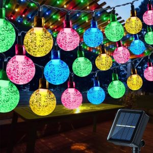 LED Solar String Lights Outdoor Crystal Ball String Light 8 Modes Lighting Solar Camping Lamp for Halloween Christmas Decoration