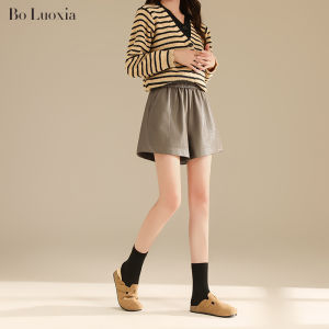 High Waist Loose Fit Red Leather Shorts Womens Autumn 2025 New Style A-Line Wide Leg Pants PU Boot Pants Casual Trousers