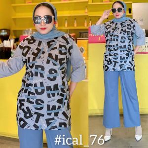 ONE SET KAOS OVERSIZE WANITA SETELAN PREMIUM LANICHA SET TERBARU SETCEL TERKINI