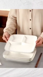 Food Dividing Plate Three Grid Compartment Tray for Household Commercial Canteen Diet Meal