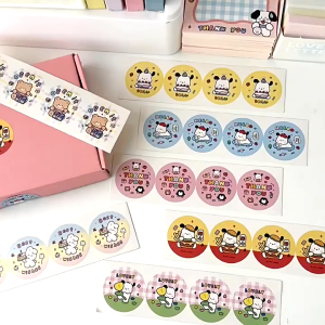 Pelekat Kartun Cartoon Round Sticker Cute Bear Puppy Pochacco Waterproof DIY Journal Scrapbook