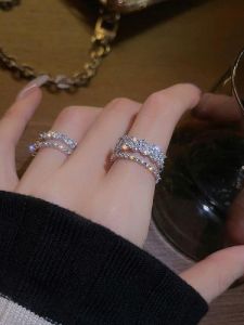 Elegant Double Layer Zircon Ring for Women Open Design Fashionable Diamond Studded Index Finger Ring Stylish Accessory