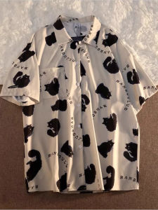 Áo Thun Polo Cổ Polo in Hình Mèo Mềm Mại Tay Ngắn Dáng Rộng Mùa Hè Cho Nữ Áo Thun Thường Ngày Chống Tia UV