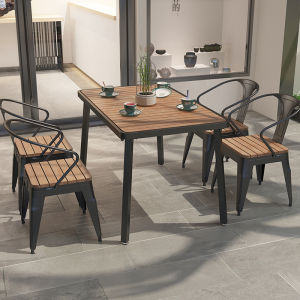 Outdoor Table Industrial Style Milk Tea Snack Bar Tea Table Roof Terrace Courtyard Plastic Wood Waterproof and Sun Protection Table and Chair Combination