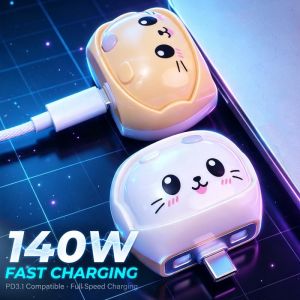 140W Type-C Fully Charged Smart Separator Auto Power-Off Overcharge Protection Cute Playful Cartoon Kitten-Themed Casing