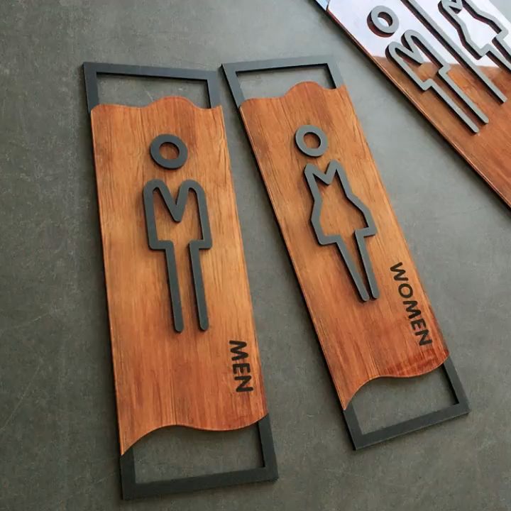 Bathroom Door Signs Imitation Wood Toilet Sign House Number Plate Wc