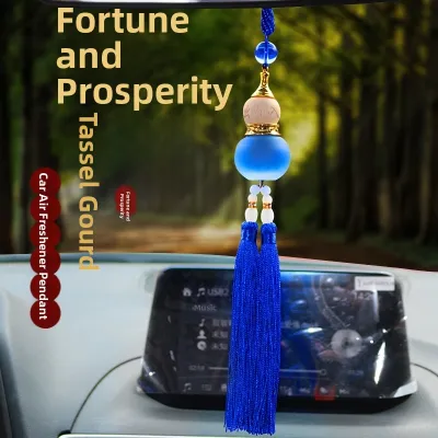 Gourd Shaped Car Air Freshener Scented Pendant Hanging Diffuser for Car Interior Decoration with Crystal Beads and Essential Oil Absorbent Wood Base for Vehicle Air Freshener Accessory