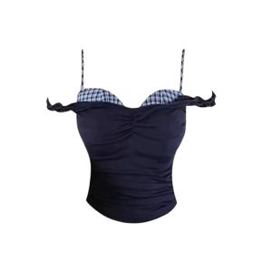 YUEZHONGWEI | Color Block Plaid Short Sleeve Womens Tank Top Slimming Summer Outerwear Casual Commute Style Fashionable Trendy Streetwear