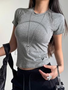 New Yoga Sports Womens Short Sleeve Tight Fit Quick Dry Running Training Pilates T-Shirt Fitness Clothing Breathable Gym Tops