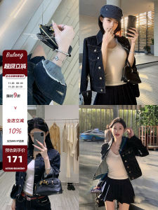 Cchun Pure American Retro Casual Loose Original Color Denim Jeans Jacket Womens Short Outerwear Long Sleeve Polo Collar Button