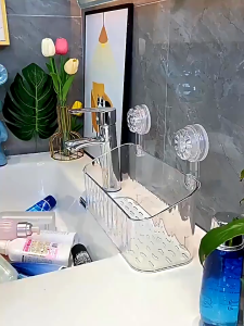 Transparent Toilet Rack Suction Cup Toiletries Rack No Drill Wall Hanging Bath Holder Removable Bathroom Shelf Bathroom