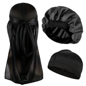 3pcs/set Durag & Bonnet & Dome Hats Solid Color Elastic Satin Bonnet Night Cap Lightweight Pirate Hats