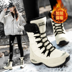 White Fleece Lined Snow Boots Womens Winter Warm Ski Cotton Boots Cold Resistant down to -40 Degrees Large Cotton Shoes