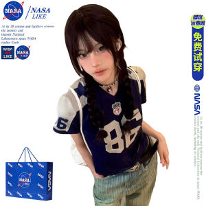 เสื้อยืดคอวีแขนสั้นทรงสลิมฟิตสำหรับผู้หญิงในช่วงฤดูร้อน สไตล์ย้อนยุคสไตล์อเมริกัน NASA แฟชั่นสปอร์ต ลายตัวอักษร ทรงสั้น เสื้อยืดผู้หญิง