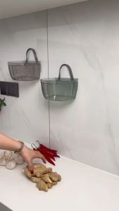 Giỏ nhựa treo tường đựng hành tỏi trong suốt dụng cụ sắp xếp nhà bếp