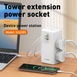 LDNIO GaN 70W Charger Universal Power Strip Vertical Power Tower Extension Super Power Socket With USB C Fast Charger PD70W MAX & QC 3.0 Extension Cord 2 Meter Singapore UK Plug - Lazada