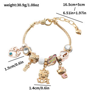 Sanrio | Cute Hello Kitty Charm Bracelet Zinc Alloy with Enamel Kitty & Crystal Beads Gold Tone Adjustable Wristband