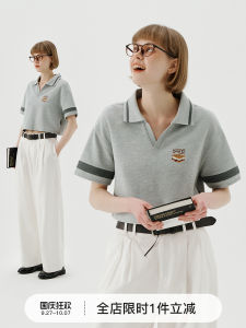 714street BM Style Womens Turn-down Collar Short Sleeve T-shirt Summer New Polka Dot Polo Shirt Cotton 100% Casual Fashion