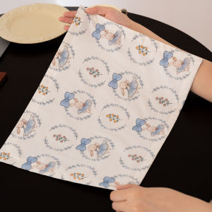 Blue Flower Ring Rabbit Pure Cotton Dining Mat Heat Resistant Mat 2025 New Style Home Use Tablecloth Cotton Material