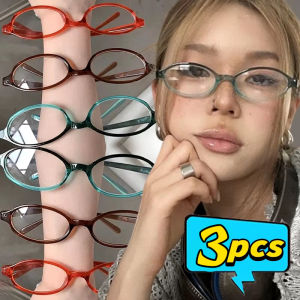 4Pcs Y2K Vintage Small Oval Glasses Girls Style Red Green Frame Glass Eyewear Decorative Outdoor Anti-blue Eyeglasses Gifts