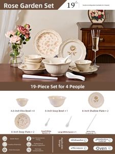 Vintage High Appearance Rose French Design Ceramic Dishware Set