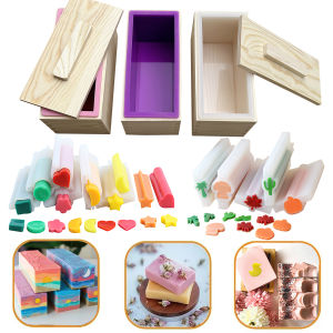 Rectangle Wooden Box Soap Mold Kits 600ml Silicone Soap Mold Flexible Rectangular Loaf Mold DIY Heart Moon Tube Soap Making Tool